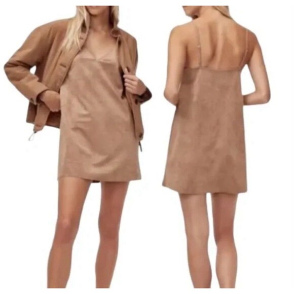 Aritzia Wilfred Free Nori Vegan Suede Tan Slip Dress Womens S Spaghetti Strap - Picture 2 of 5